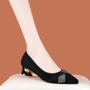 Black Women's Pumps With Rhinestone Toe, Low Block Heel, Comfortable Office Shoes for Work and Formal Wear, Size 35-40 - Product Image 1