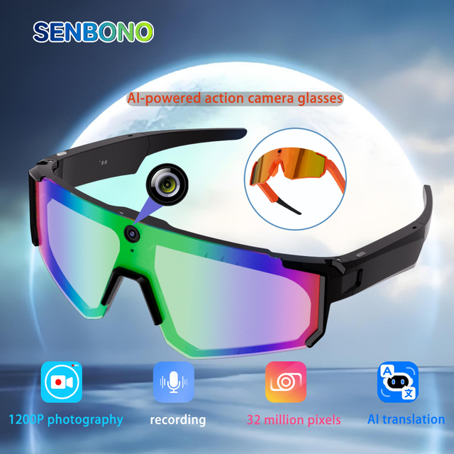 SENBONO V06 Smart Glasses Translator 4K Video Recording 32MP Camera Music Playback ENC Noise Cancellation IPX5 Waterproof