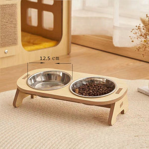 Cuenco clásico de madera para mascotas al por mayor, cuenco para mascotas inoxidable pulido para gatos y perros, vajilla elegante, bandeja para servir - Product Image 4