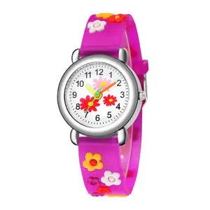 Reloj de cuarzo con diseño bonito para niños, banda de plástico de Color 3D, nuevo