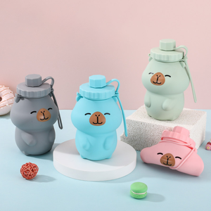 Capybara Silicone ráp du lịch cup với nắp, Leak-proof xách tay chai nước với dây đeo cho sử dụng ngoài trời - Product Image 2