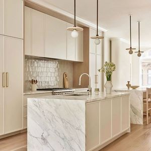 Modern White High Gloss Plywood Kitchen Cabinets Island Kitchen Design Custom RTA Kitchen Cabinets for Villa - Product Image 6