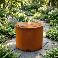 Fontaine de jardin en acier corten rouillé, élément aquatique rond, ornement paysager extérieur autoportant