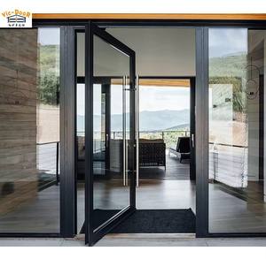 Porte pivotante en aluminium et verre pour villa et appartement, porte pivotante centrale, portes à rotation, cadre noir, entrée intérieure, portes en verre hors axe - Product Image 4