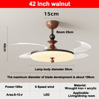 Ventilateur de plafond rétractable LED moderne de 42 pouces avec éclairage, télécommande et haut-parleur Bluetooth, style lustre décoratif