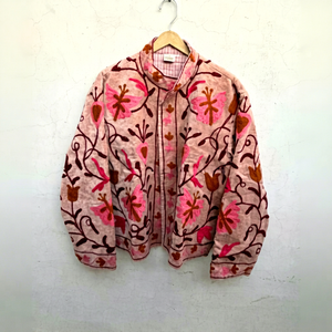 Indian <b>Women</b> <b>Jacket</b> Handmade Floral Embroidery <b>Jacket</b> Boho Chic Inside Cotton Lining <b>Jacket</b> For Winter Coat - Product Image 1