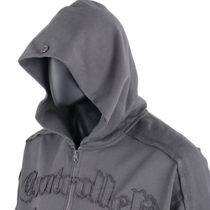 TOPSHOW Streetwear Custom Logo Distressed Applique Embroidered Hoodie Cotton French Terry Patchwork Oversized Zip Hoodie Men - Product Image 5