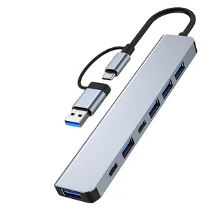 PD5W konsentrator perifer transmisi USB/tipe C, stasiun hub usb 3.0 kepala ganda 7-in-1 hub usb c adaptor nirkabel