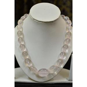 Collier élégant et magnifique en quartz rose de forme ovale, sculpté, de très haute qualité et de couleur exceptionnelle. - Product Image 6