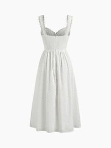 Vestido midi de algodón con botones en la parte delantera para mujer, estilo Cottagecore vintage, vestido de verano para vacaciones en la playa - Product Image 4