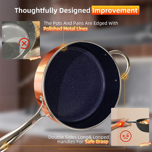 Juego de Utensilios de Cocina de Cobre de 13 Piezas, Ollas y Sartenes Antiadherentes, Tapas de Vidrio, Asas de Acero Inoxidable, Aptos para Horno, Compatibles con Inducción, Aptos para Lavavajillas - Product Image 3