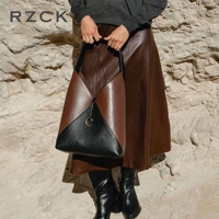 Sac fourre-tout RZCK en cuir véritable et daim, blocs de couleur, luxe, avec fermoir métallique en forme de croissant, grande capacité, à bandoulière unique, pour femme, idéal pour les trajets quotidiens