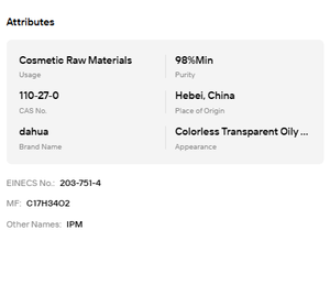 Miristato de isopropilo (IPM) con 98% de pureza, CAS 110-27-0, grado cosmético, emoliente, suministro a granel - Product Image 6