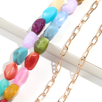 Collier en acrylique tendance à double design irrégulier, motif marbre rétro coloré, chaîne de cou en forme d'os, vente chaude