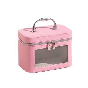 Caja de <span class=keywords><strong>maquillaje</strong></span> <span class=keywords><strong>transparente</strong></span> portátil de gran capacidad, nueva ventana, Maleta de PU con cremallera para caja de regalo de recuerdo para el hogar - Product Image 1