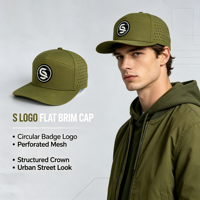 Casquette de baseball perforée vert olive à logo circulaire S, séchage rapide, respirante, pour sports de plein air et style urbain