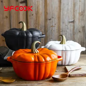 Factory New Design 22/24CM Enamel Cast Iron Pumpkin shaped cooking pot Stewed Soup Pot Casserole Cookware