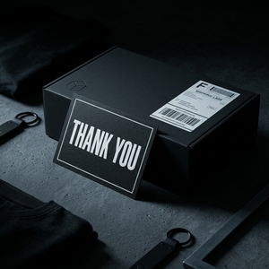 Tarjetas de Agradecimiento Minimalistas Negras con Tipografía Blanca en Negrita, Estilo Industrial Moderno, Personalizables al por Mayor con Logotipo, para Empresas, Comercio Minorista, Embalaje, OEM, ODM - Product Image 2