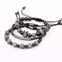 Ensemble de bracelets pour hommes en acier inoxydable avec breloque en forme de boule de couronne pavée de CZ de luxe au design classique de haute qualité, logo personnalisé