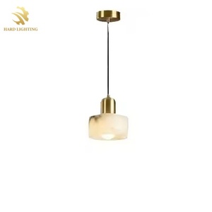 Modern Alabaster LED <strong>Copper</strong> Brass Chandelier Creative Marble Hanging <strong>Lamp</strong> for Home Dining Room Bedroom Middle Sizes - Product Image 6