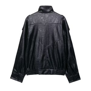 Veste en similicuir pour <span class=keywords><strong>femme</strong></span>, col montant, style motard, pour l'automne, noire, simple, élégante et polyvalente - Product Image 6