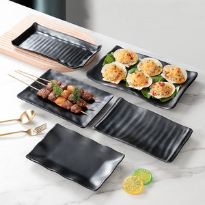 Black Matt Plastic Long Plate Melamine Rectangle Serving Japanese Sushi Plate