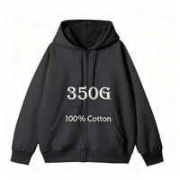 Sweat-shirt à capuche décontracté pour homme, coupe ample, 350 g, 100 % coton, fermeture éclair intégrale, avec poche
