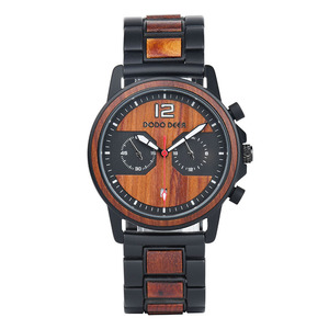 Pour les hommes de luxe Quartz chronographe en acier inoxydable montre en bois réglable 3 ans CE ROHS certifié résistant à l'eau 3BAR - Product Image 1