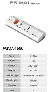 New Arrivals PRIMA Ultra Slim Compact <b>Power</b> Strip Overload Protector Multiple Extension <b>Socket</b> with 4 <b>USB</b> Fast Charge - Product Image 4