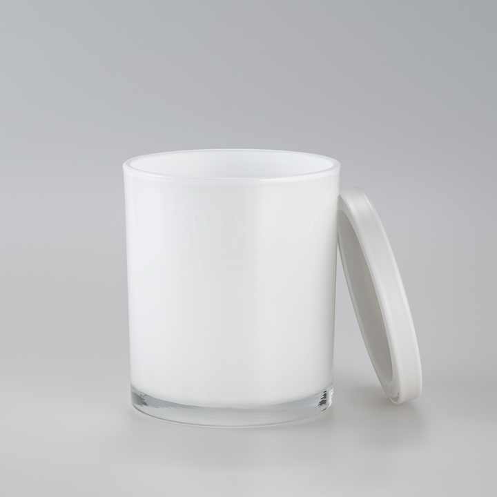 14oz Matt White Glass Candle Jar with White Metal Lid