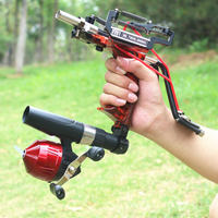 Slingshot en métal avec repose-poignet et moulinet, étanche, durable, noir, haute puissance, pour la chasse en plein air et la pêche.