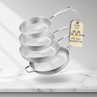 Ensemble de poêles SILBERTHAL 4 pièces en acier inoxydable non revêtu, base multicouche, 20-32 cm, compatible induction, résistant au four, pour la cuisine à domicile