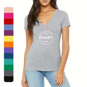 Impresión personalizada 100 algodón Regular Fit camiseta Casual al por mayor de alta calidad a granel OEM suave liso correr mujeres cuello en V camisetas - Product Image 1