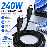 Câble USB C vers USB C 1M, charge rapide 240W, transfert de données 40 Gbps, nylon tressé, embout métallique, type C