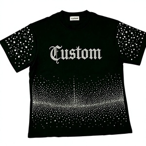 T-shirt noir oversize personnalisé avec strass, style gothique streetwear, motif graphique bling, vente en gros, T-shirts graphiques Y2K, tissu épais - Product Image 6