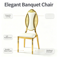 Chaises de salle à manger au design élégant européen, structure en métal doré électroplaqué, chaises empilables pour banquet avec coussin en cuir