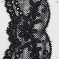 Dentelle noire brodée florale, bordure festonnée étroite de 3 cm pour robe, jupe, chemisier, décoration intérieure, couture