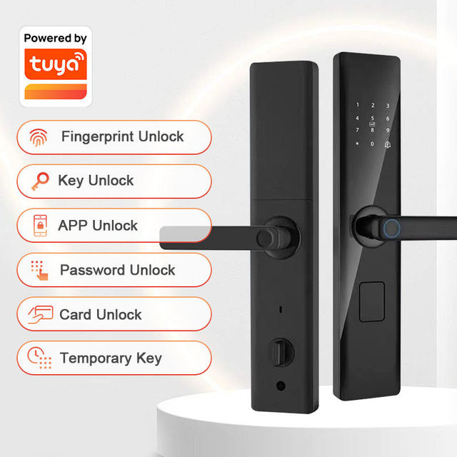 Wifi Tuya Digital Biometric Fingerprint Smart Door Lock Indoor Bedroom Smart Wooden Door Handle Lock