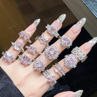 Bague en zircon rose, design unique, cadeau de mariage, de fiançailles ou de fête, tendance pour femmes, plaqué or, en laiton
