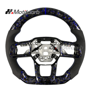Volant en fibre de carbone forgée bleu personnalisé avec poignées en microfibre pour Ford Mustang 7e génération S650 GT GTD Shelby Coupé 2024-2026 - Product Image 1