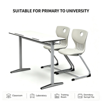 Chaise et table d'étude deux places robustes pour étudiants, mobilier de salle de classe avec tiroir de rangement en métal