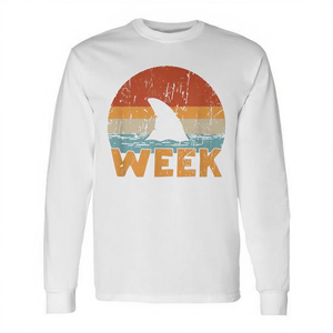 Camiseta de Manga Larga Unisex con Cuello Redondo, Diseño Vintage de Tiburón y Vida Marina, para la Semana del Océano, Verano, Promocional para Adultos - Product Image 2