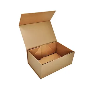 Boîtes de paniers kraft marron, emballage personnalisé, fermeture magnétique, cadeaux pour bébé, carton, grand ruban de luxe, boîte-cadeau