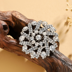 Broches Redondos de Cristal Transparente Chapados en Oro Brillante Directo de Fábrica, Ramos de Novia de Aleación de Cobre o Regalos de Fiesta para Mujer - Product Image 1