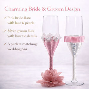 Copas de <span class=keywords><strong>Vino</strong></span> para Novios al por Mayor, Copas de Champán Occidentales de Tallo Alto para Tiendas de Artículos para Bodas - Product Image 3