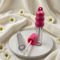 Nouveau design – Capuchon rose en forme de Tanghulu avec crochet pour pendentifs – Flacon de brillant à lèvres en ABS