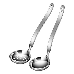 Juego de cucharones para olla caliente de acero inoxidable 304, 2 piezas, cucharón para sopa de alta resistencia y colador, utensilios de cocina moldeados en una sola pieza - Product Image 5