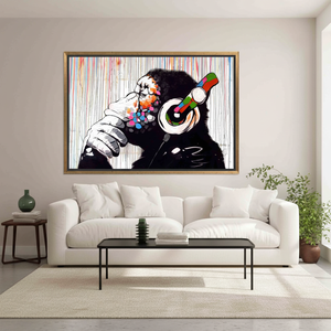 Banksy Thinking Monkey, Printed Canvas Art, Street Art Decor, Unique Gift,<b>GOLD</b> <b>FRAMED</b> CANVAS - Product Image 3