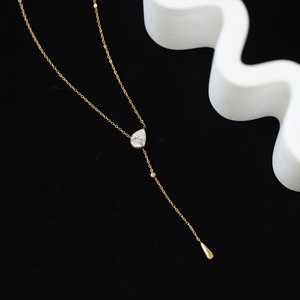 Colliers élégants résistants à la décoloration, bijoux fins, colliers en acier inoxydable avec pendentif en zircon en forme de larme, colliers en Y tendance pour femmes - Product Image 3