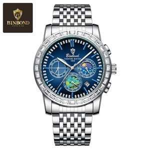 Binbond Men's Watch Stainless Steel Strap Moon Phase Luminous Water Resistant Quartz Watch - Product Image 5
